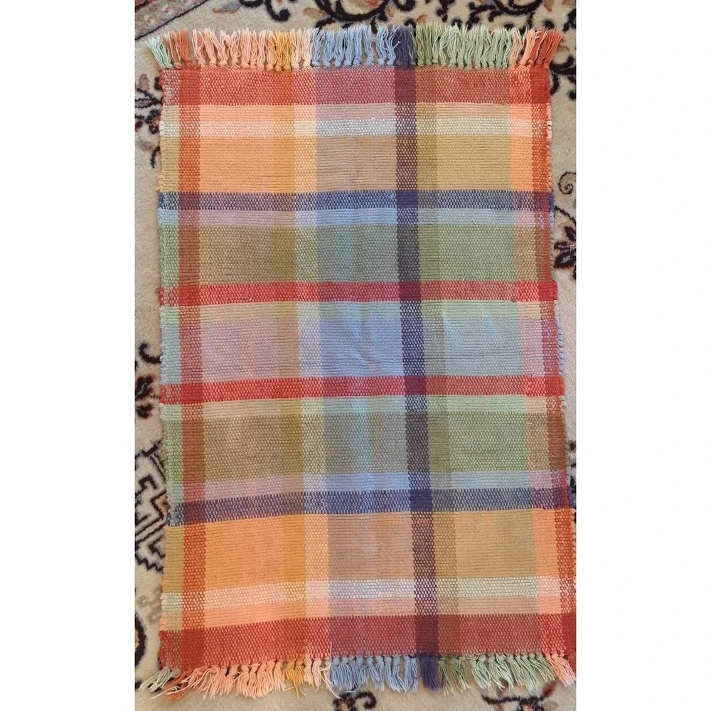 Gorgeous Vibrant Colors Plaid Rag‎ Rug Runner Very Pretty